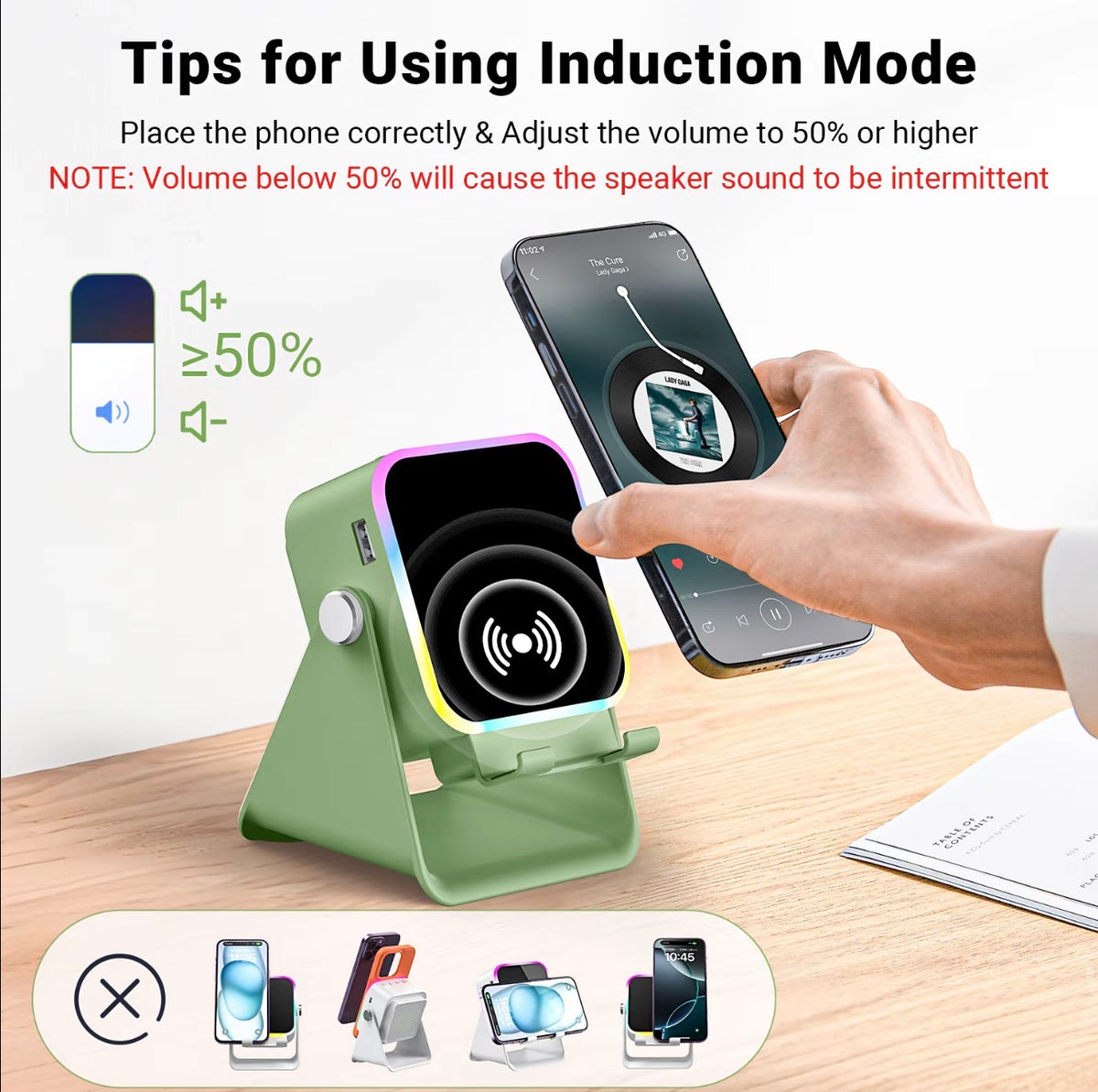 VOMA 5 in 1 Wireless Charger Speaker Stand 3500mAh RGB Adjustable