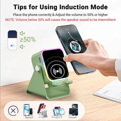 VOMA 5 in 1 Wireless Charger Speaker Stand 3500mAh RGB Adjustable