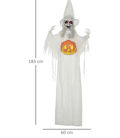 HOMCOM 6ft 170cm Animated Hanging Skeleton Witch Halloween Decoration