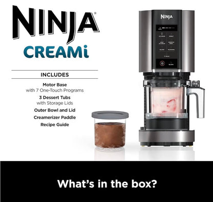 CREAMi Ice Cream Maker & Frozen Dessert Maker with 3 Tubs, 7 Programs, Makes Ice Cream, Gelato, Sorbet, Smoothie Bowl, Milkshakes and more, Black/Silver, Makes 1.4L of Ice Cream, NC300UK