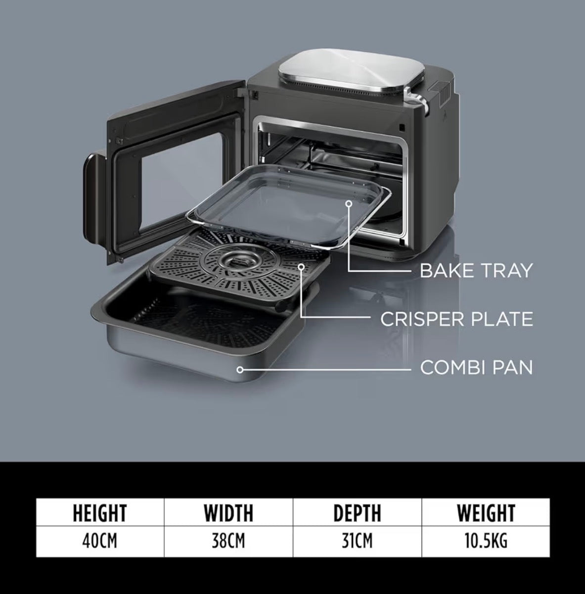 Combi 12-In-1 Multi-Cooker, Oven & Air Fryer, 12 Cooking Functions, Make 15 Minute* Family-Size Meals, Includes Bake Tray, Pan, & Recipe Guide, Grey, SFP700UK
