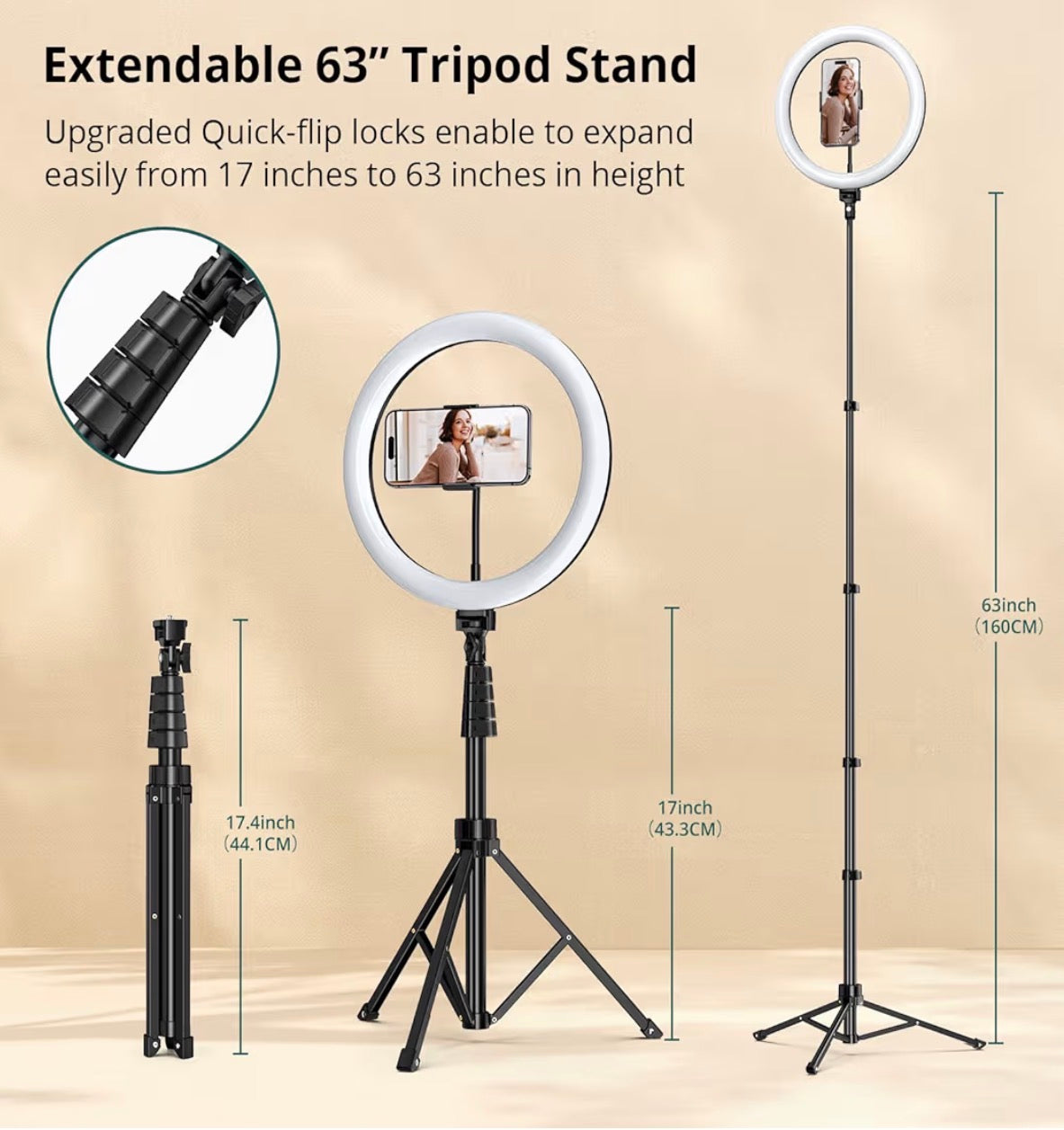 ATUMTEK 12-inch Ring Light Tripod 63-inch LED Selfie Light Remote