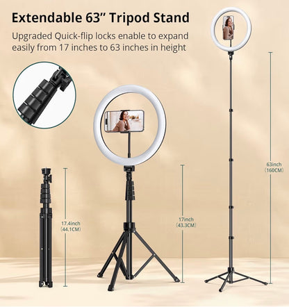 ATUMTEK 12-inch Ring Light Tripod 63-inch LED Selfie Light Remote