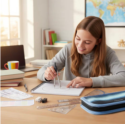 CALCUSO Geometry Set PRO with Compass & Protractor Blue Case
