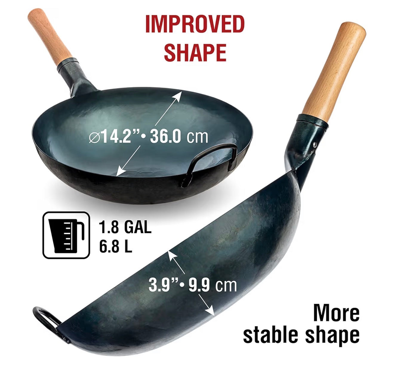 YOSUKATA 36 cm Round Bottom Carbon Steel Wok Pan – Blue Pre-Seasoned Pow Wok for Stir Fry, BBQ, Grill & Camping – Traditional Japanese & Chinese Cookware – Compatible with Gas Stoves & Open Fire Only