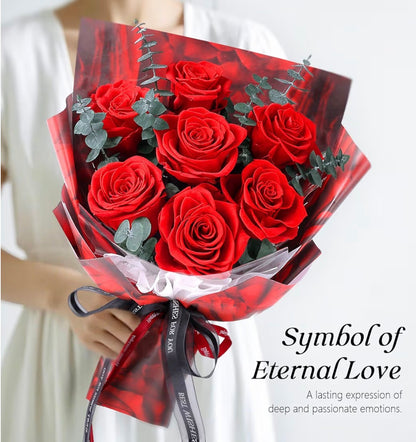 7 Roses Bouquet with Vase, Forever Bouquet Flowers, Eternal Preserved Real Rose, Gifts for Woman Wife Girlfriend, Gifts for her on Birthday, Anniversary, Valentine's Day, Mother's Day, Christmas（Red)