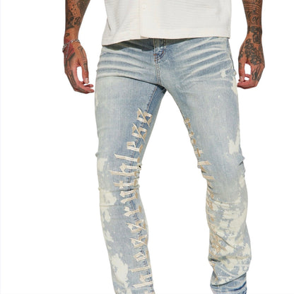 Ruthless Embroidered Stacked Skinny Flare Jeans Bleach Blue Wash