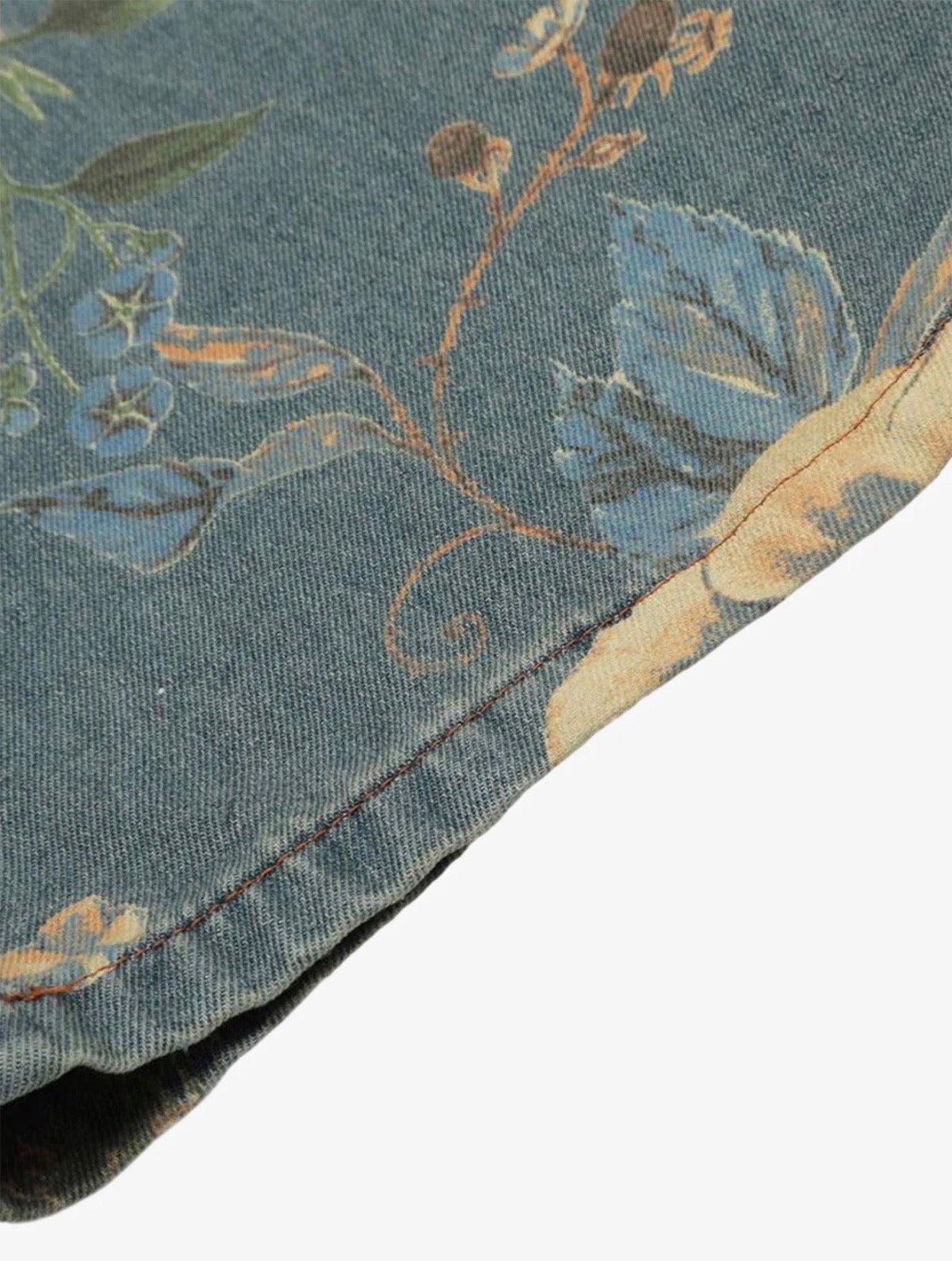 DENIM FLORAL PRINT CARPENTER JEANS