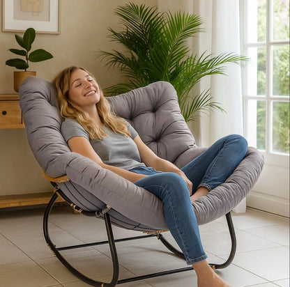 CROWNSHOP Oversized Rattan Egg Rocking Chair