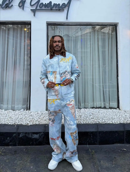 RETRO ARTISTIC GRAFFITI ANGELIC PRINTS BAGGY JEANS