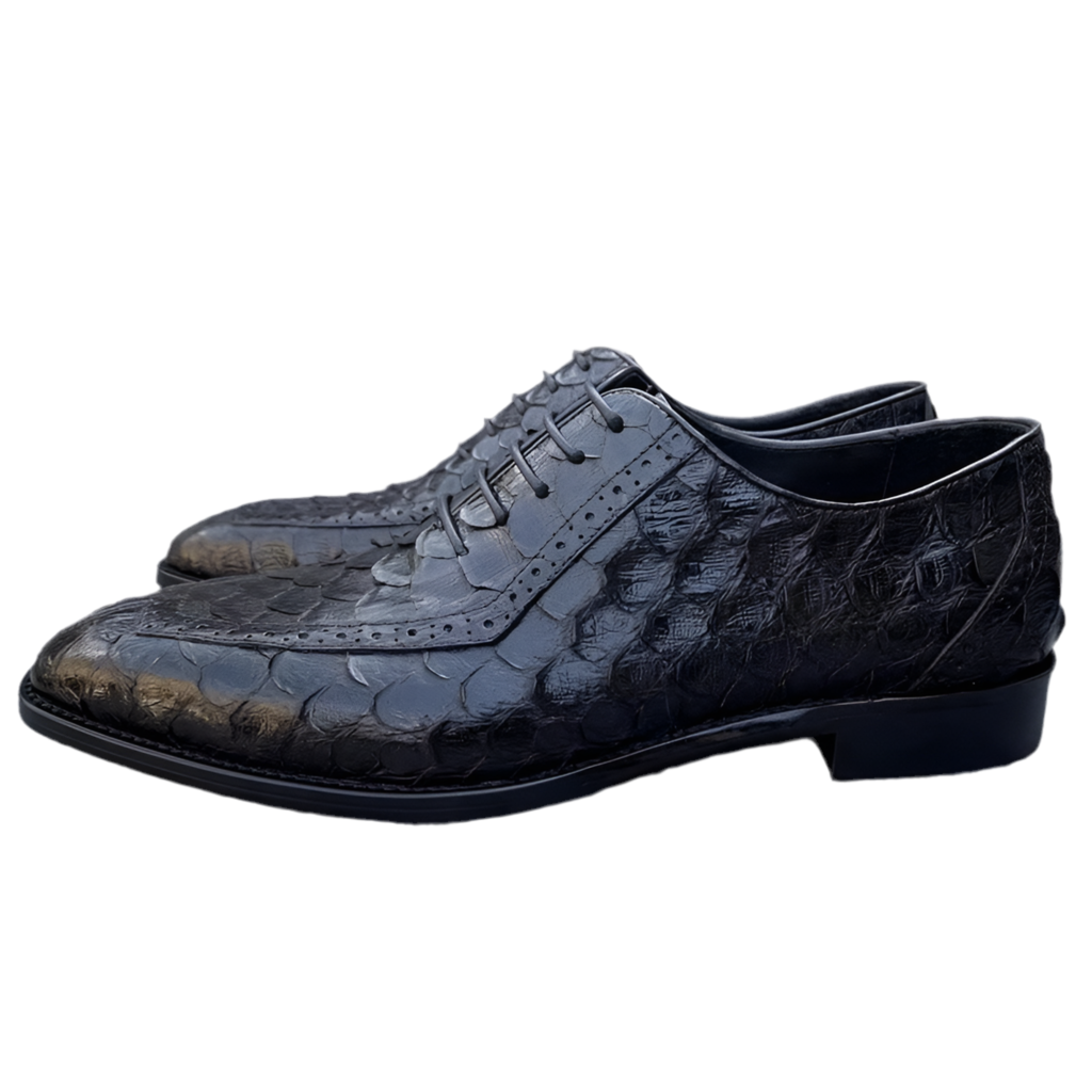 New Designer Luxury Men’s Snake Skin Genuine Leather Dress Shoes – Handmade Lace-Up Derby for Party, Banquet & Business Formal Wear