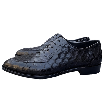 New Designer Luxury Men’s Snake Skin Genuine Leather Dress Shoes – Handmade Lace-Up Derby for Party, Banquet & Business Formal Wear