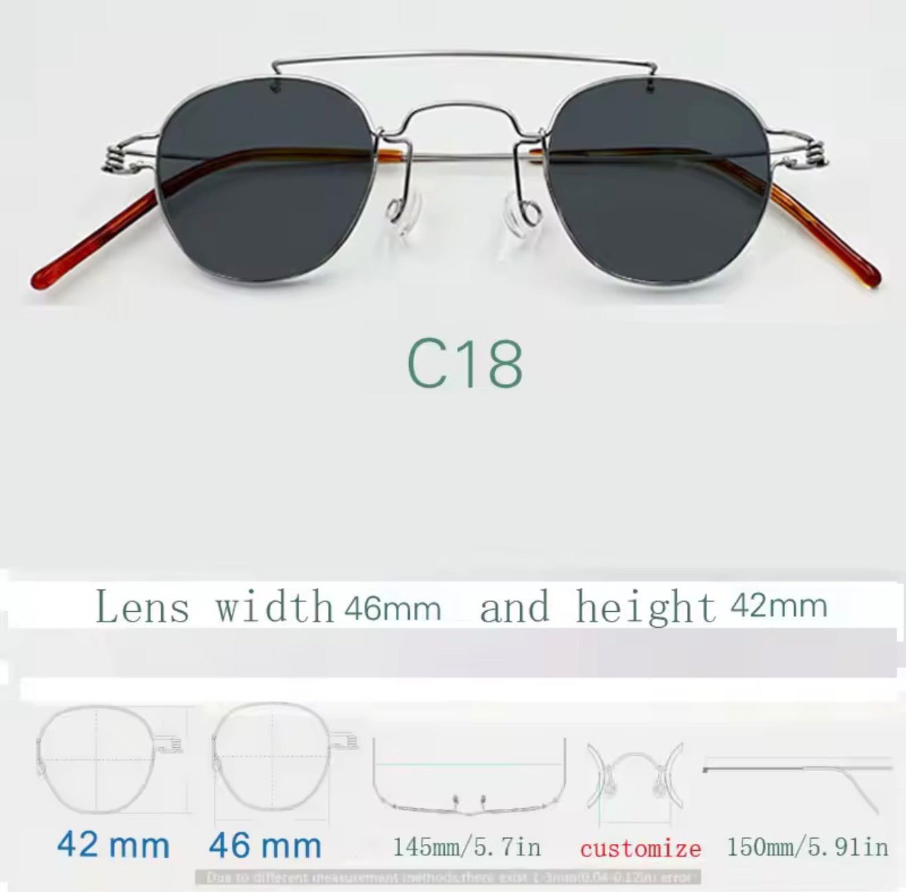 Retro style handmade screw free UV400 polygonal sunglasses ultra light vintage fashion double nose bridge sunnies