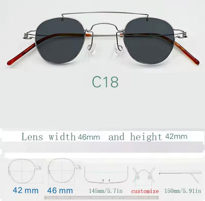 Retro style handmade screw free UV400 polygonal sunglasses ultra light vintage fashion double nose bridge sunnies