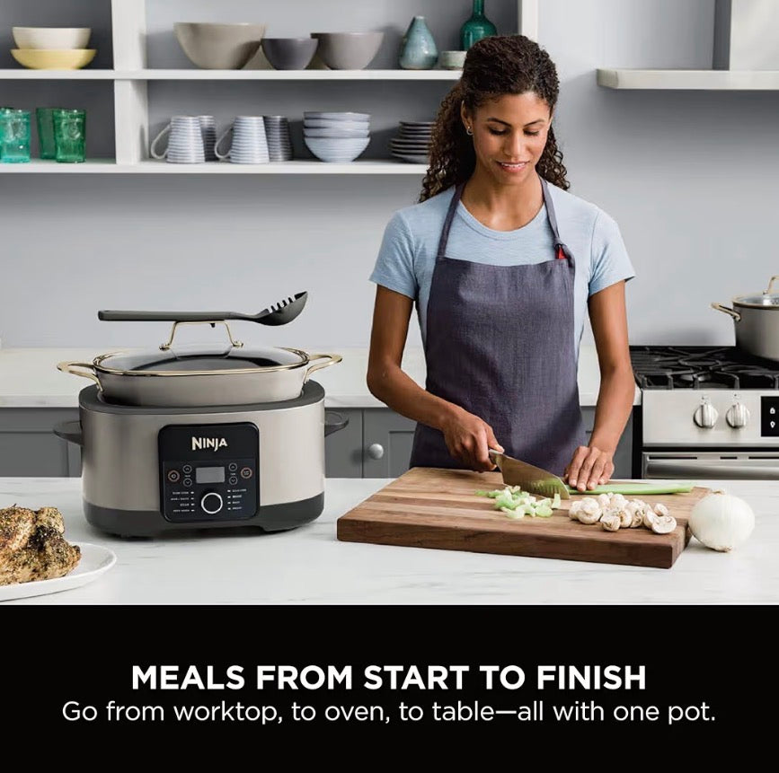 Foodi PossibleCooker, 8-in-1 Slow Cooker with Removable Non-Stick Pot, Steaming Rack, Integrated Spoon & Glass Lid, Slow Cook, Sear, Braise, Steam & more, 8L, Stone Gold, MC1001UKSTGD