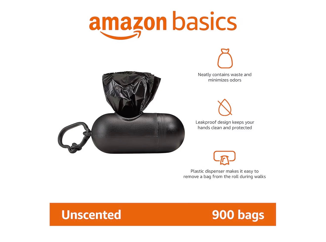 Basics Dog Poop Bags with Dispenser & Leash Clip 900 Bags