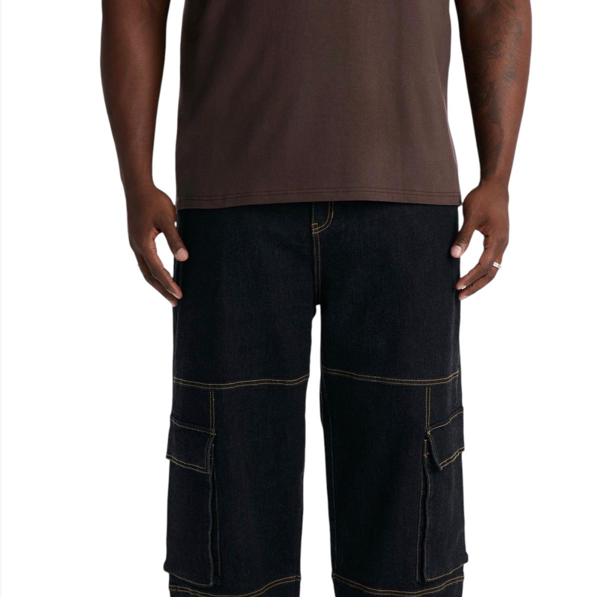 Raw Selvedge Barrel Cargo Jeans Black