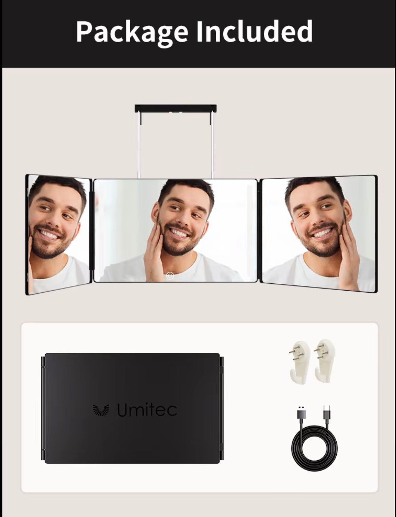 Umitec Adjustable LED 3-Way Mirror with Shelf