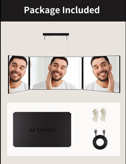 Umitec Adjustable LED 3-Way Mirror with Shelf