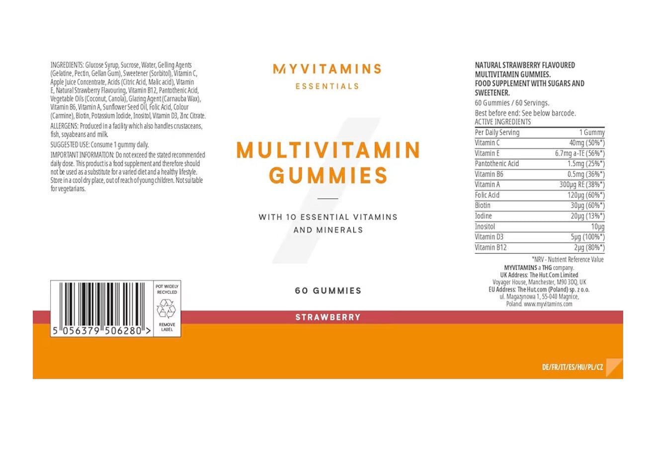 Myprotein Sugar-Free Multivitamin Gummies Strawberry 60 Vegan