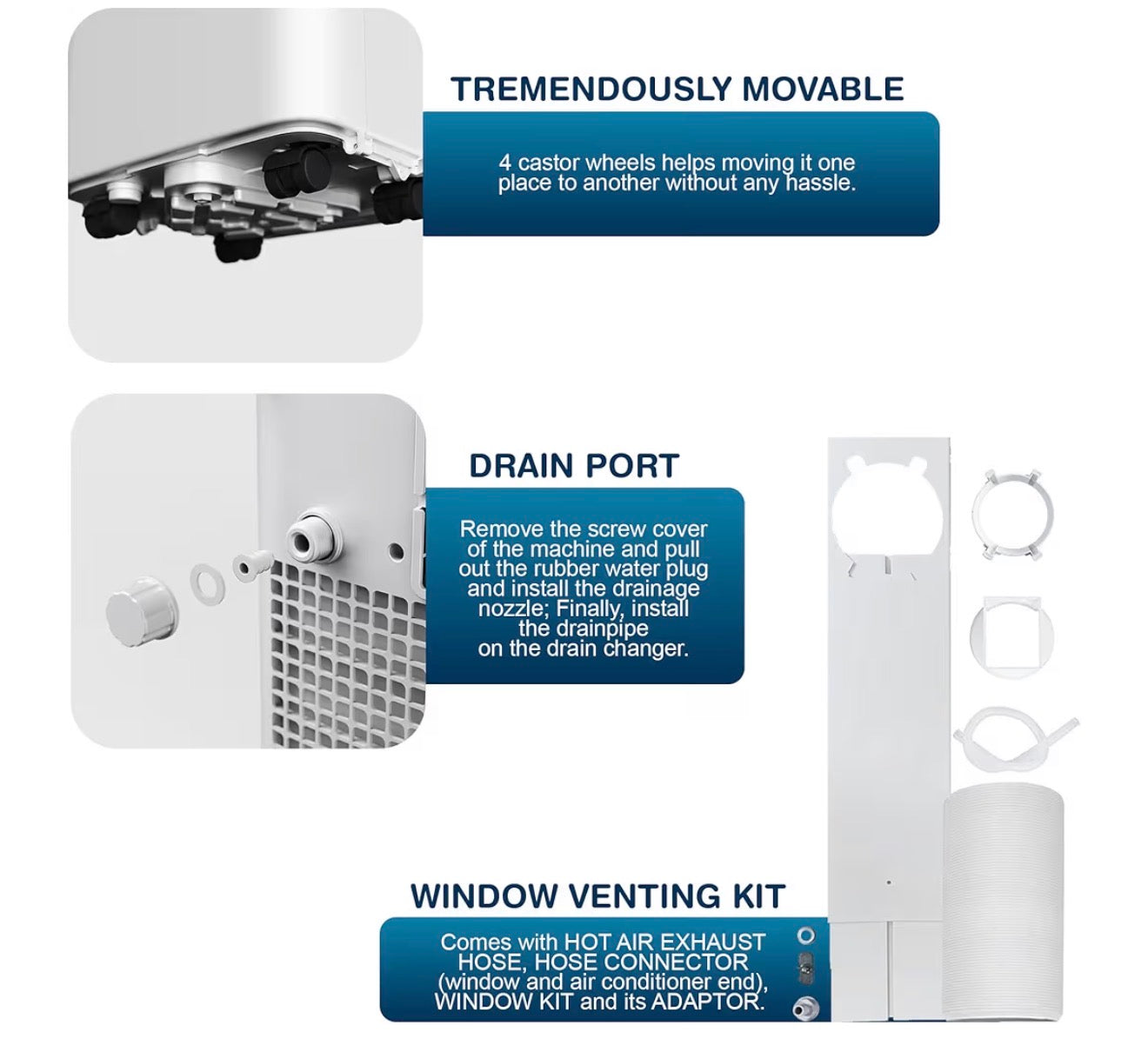 9000 BTU Portable Air Conditioner 4 in 1 with Dehumidifier, Fan, Sleep Mode and Remote Control
