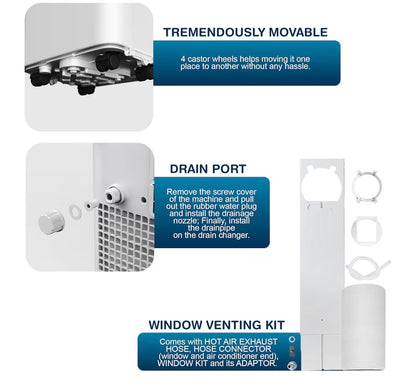 9000 BTU Portable Air Conditioner 4 in 1 with Dehumidifier, Fan, Sleep Mode and Remote Control