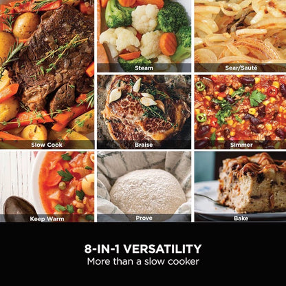 Foodi PossibleCooker, 8-in-1 Slow Cooker with Removable Non-Stick Pot, Steaming Rack, Integrated Spoon & Glass Lid, Slow Cook, Sear, Braise, Steam & more, 8L, Stone Gold, MC1001UKSTGD