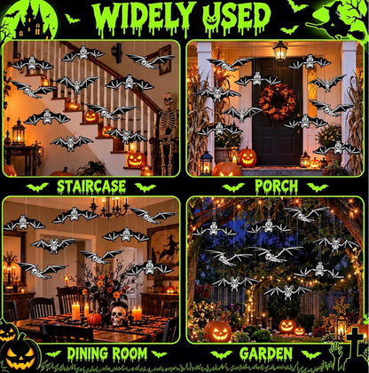 12 Hanging Halloween Bats with Glowing Skull Designs | Minja Superstore