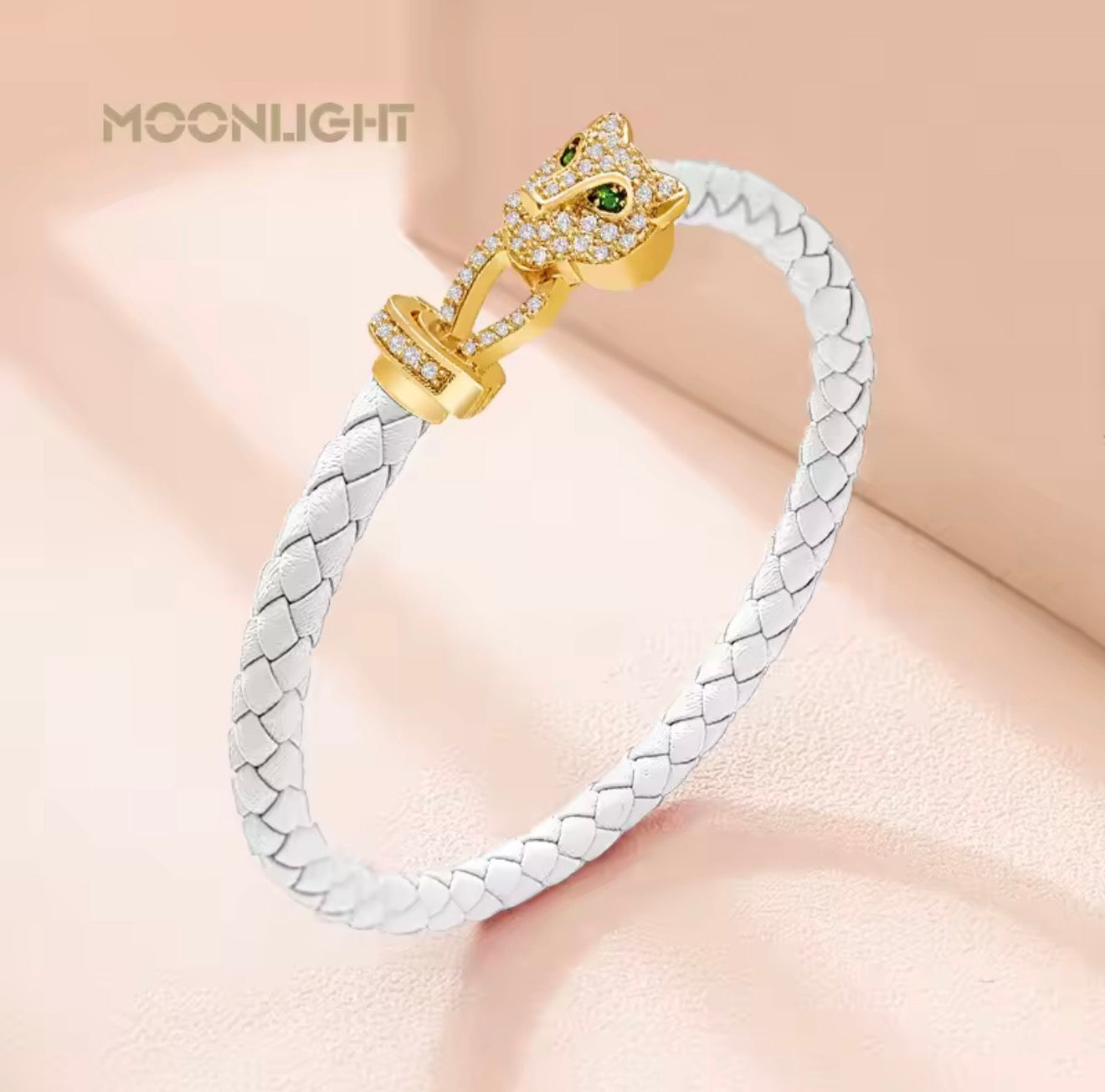 MOONLIGHT Classic Design Exquisite Cheetah Zircon Bracelet for Women Braided Leather Bracelet Quality Banquet Couples Gift