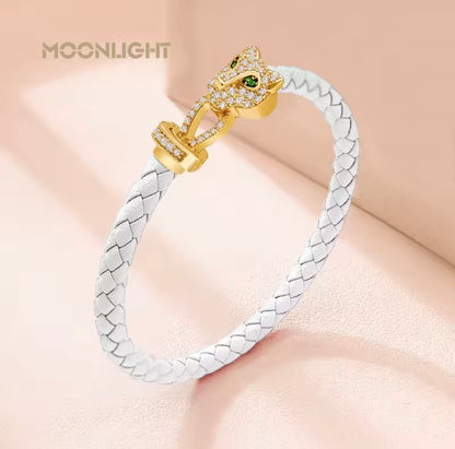 MOONLIGHT Classic Design Exquisite Cheetah Zircon Bracelet for Women Braided Leather Bracelet Quality Banquet Couples Gift