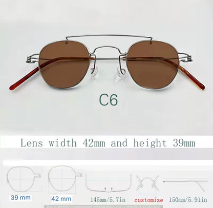 Retro style handmade screw free UV400 polygonal sunglasses ultra light vintage fashion double nose bridge sunnies