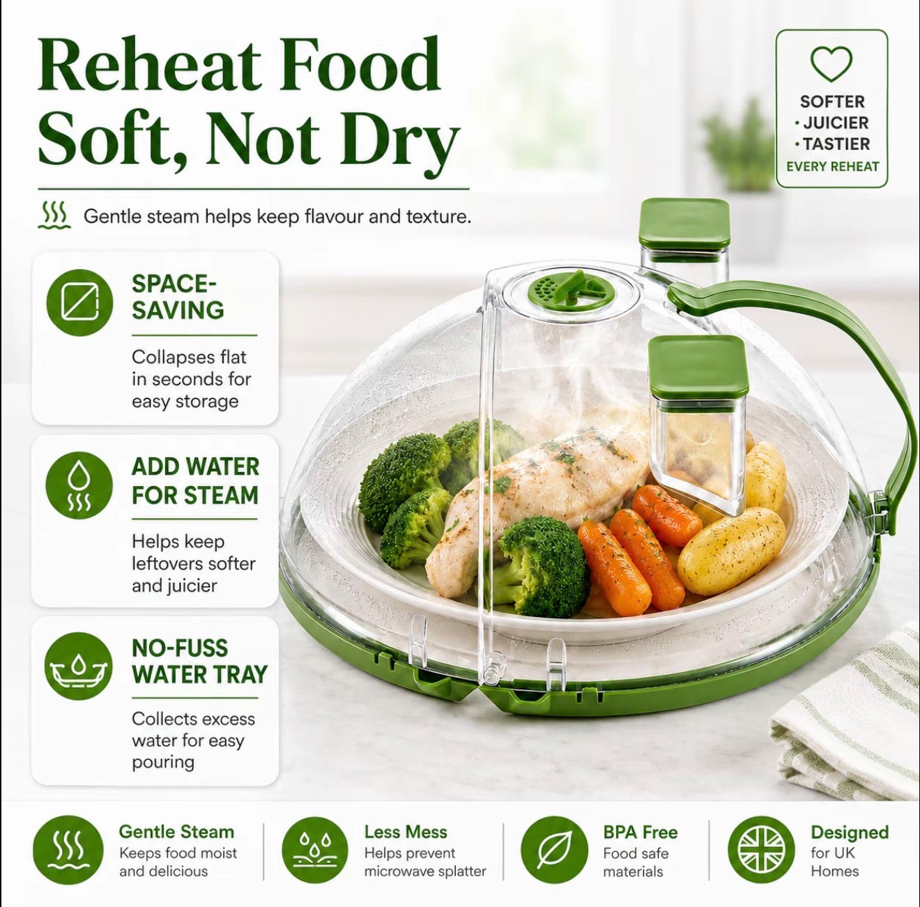 Microwave Splatter Cover with Water Steamer 10 Inch