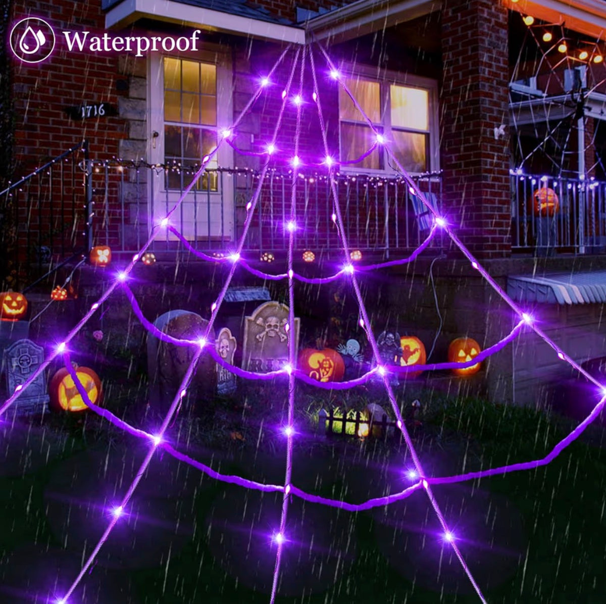 Giant Halloween Spider Web 20 × 17ft with 150 Purple LED Lights | Minja Superstore