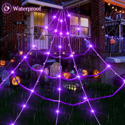 Giant Halloween Spider Web 20 × 17ft with 150 Purple LED Lights | Minja Superstore