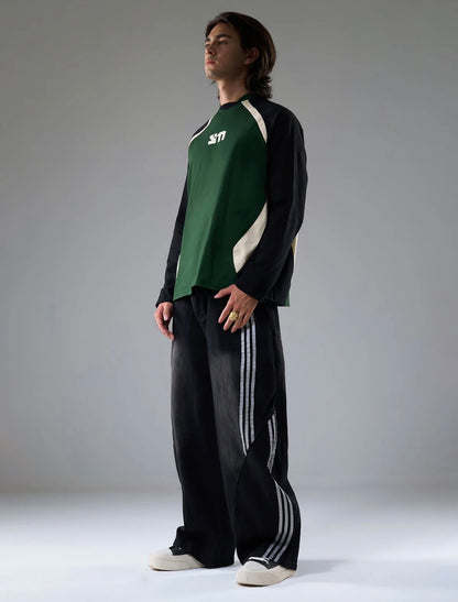 DENIM CONTRAST STRIPED STITCHING BARREL JEANS