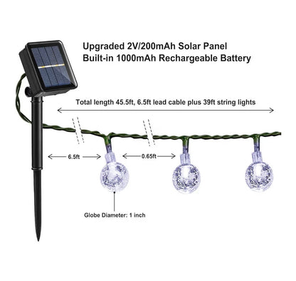 Solar Garden String Lights 100 LED Crystal Ball Fairy Lights 17m