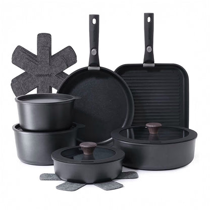 SENSARTE 17 Piece Pots and Pans Set, Nonstick Detachable Handle Cookware Set, Induction Kitchen Cookware Set with Removable Handle, Healthy Non Stick for RV, Dishwasher ＆ Oven Safe, PFOA Free (White)