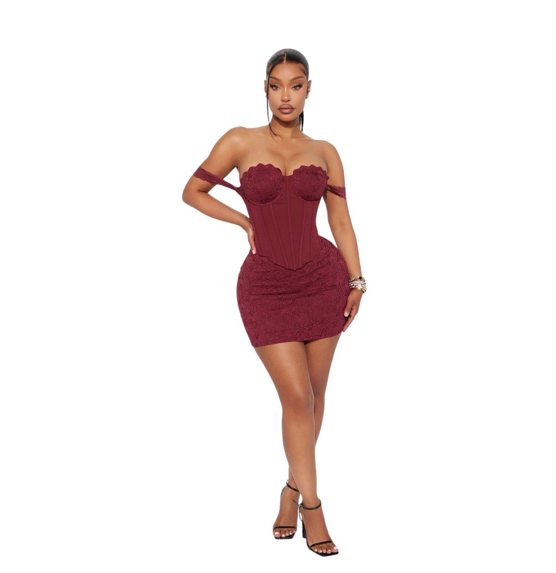 Kiss Goodbye Lace Mini Dress Burgundy