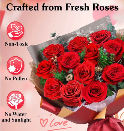 ADDWel 12 Forever Real Roses Bouquet, Fresh Flowers Delivery, Eternal Rose Gifts for Women, Wife, Girlfriend& Mum on Christmas, Valentine's Day, Anniversary& Mother's Day