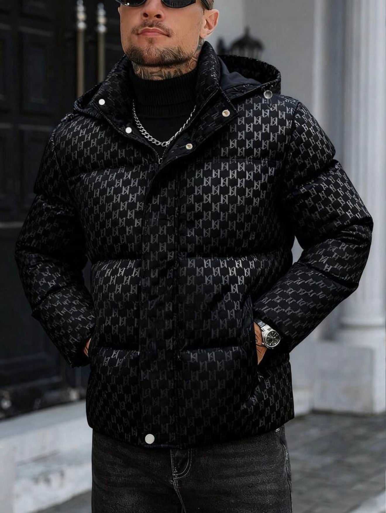Manfinity CasualCool Men’s Geometric Zip Up Hooded Jacket