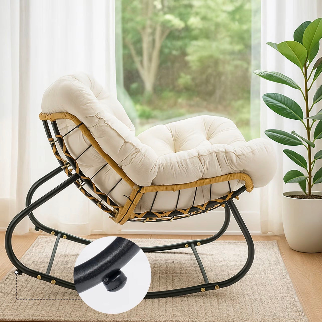 CROWNSHOP Oversized Rattan Egg Rocking Chair