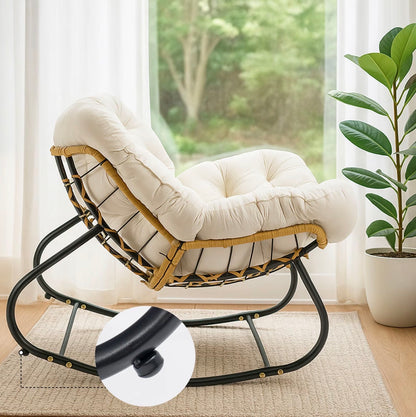 CROWNSHOP Oversized Rattan Egg Rocking Chair