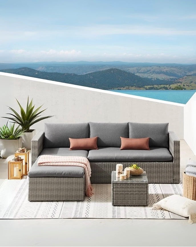 EVRE Malibu Rattan Garden Furniture Set with 3 Seater Sofa & Coffee Table
