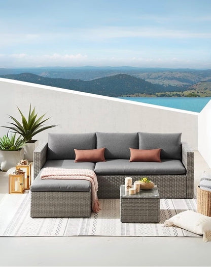 EVRE Malibu Rattan Garden Furniture Set with 3 Seater Sofa & Coffee Table