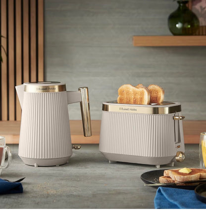 Russell Hobbs 2 Slice Toaster [980W, Frozen/Cancel/Reheat function with Indicator light] Brontë Stone (Extra wide slots, 6 Browning levels, Lift & Look function, Lift high feature) 26761