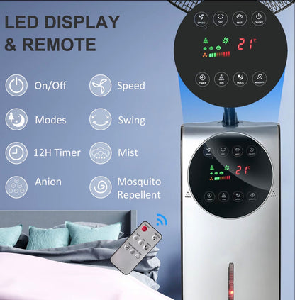 HOMCOM Pedestal Fan with Water Mist Spray 3.1L Tank