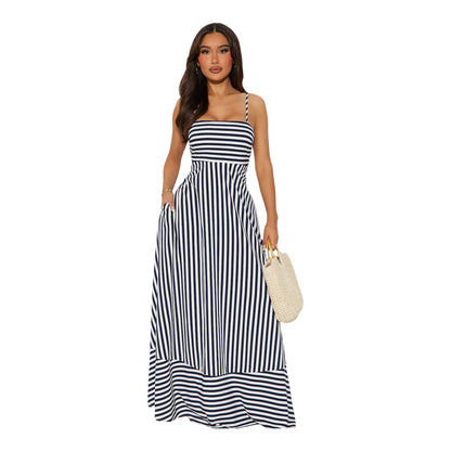 Anne Striped Maxi Dress Navy