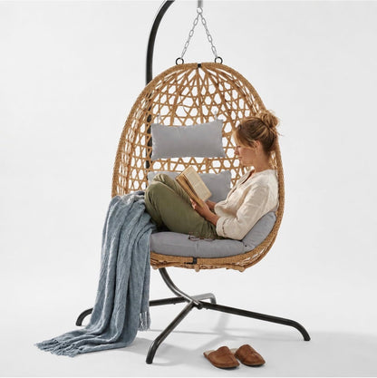 URBNLIVING Hanging Egg Chair with Stand PE Rattan Indoor Outdoor Swing Seat