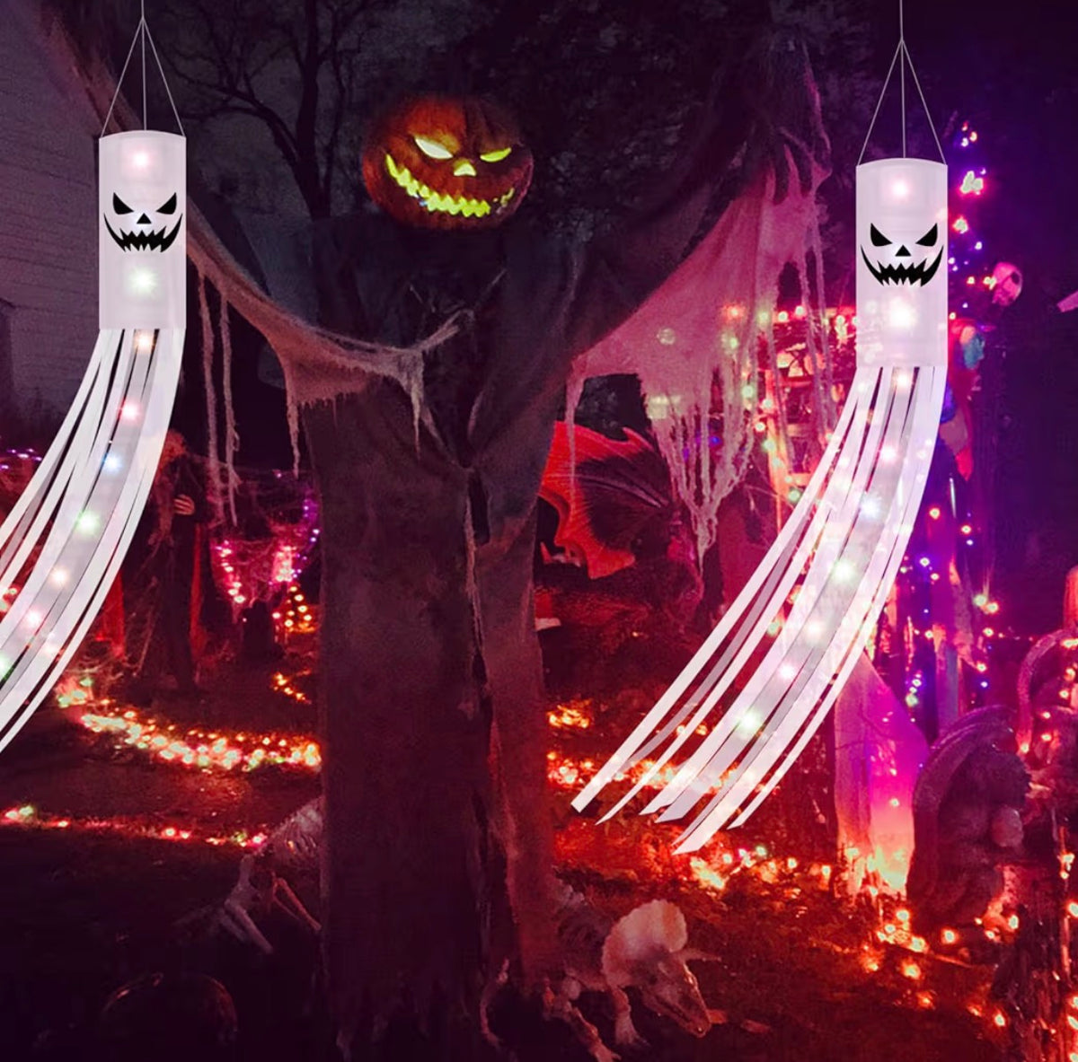 Jsdoin Halloween Ghost Windsocks 2 Pack with Colourful LED Lights | Minja Superstore