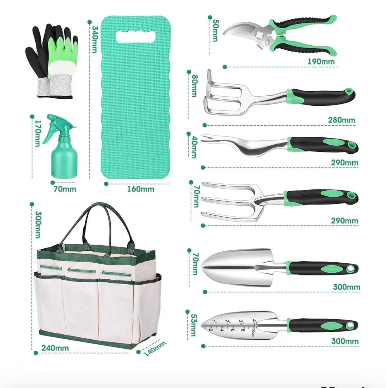 LBSTP 10 Piece Gardening Tools Set with Stainless Steel Hand Tools & Storage Bag